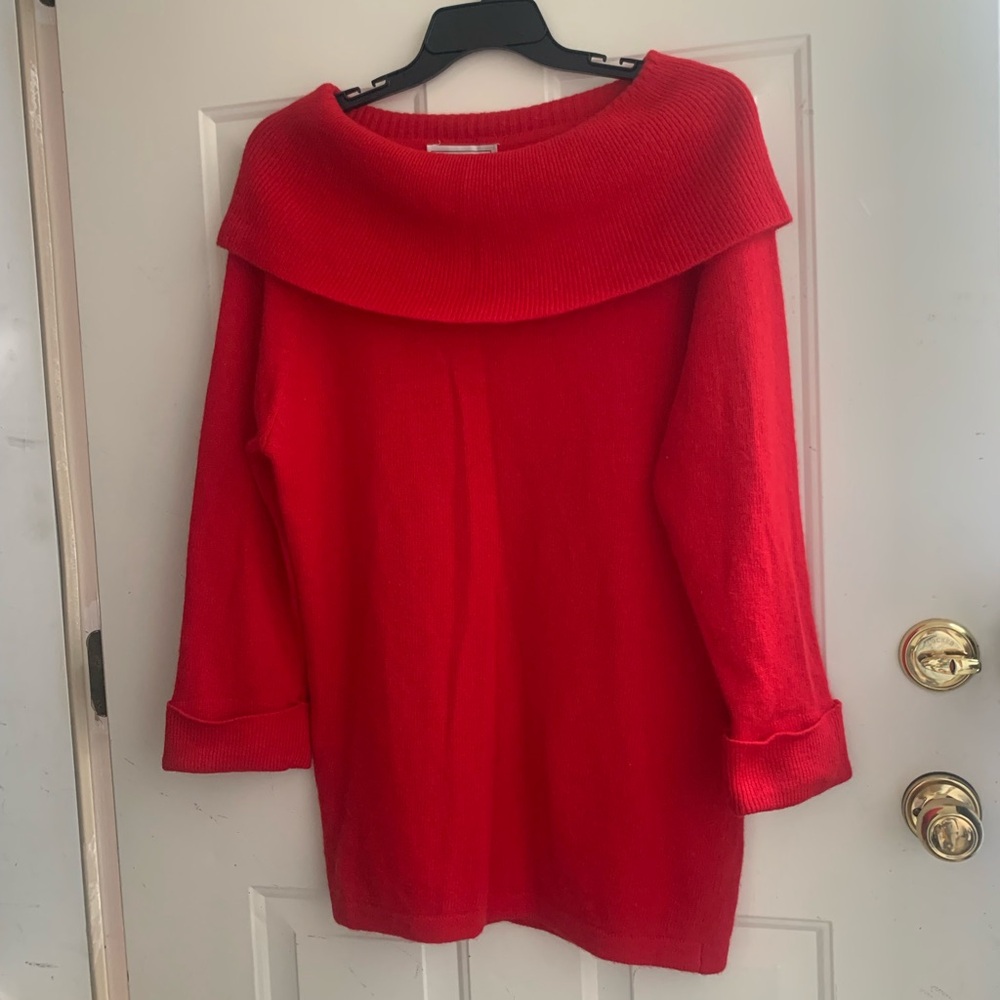 Fenn Wright Manson Vibrant Red Off-Shoulder Sweater 70%Wool 20%Angora